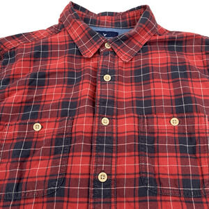 American Eagle Shirt Mens LT Large Tall Red Plaid Button Up Utility Pockets Lite